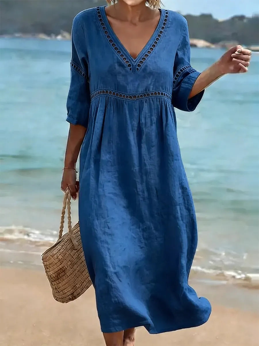 CLAIRE LYON | CHIC ROBE MIDI À COL EN V POUR FEMMES