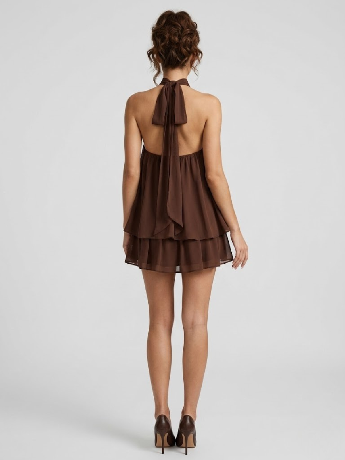 Robe Courte Femme Dos Nu Col Halter - Robe Volantée Hiver