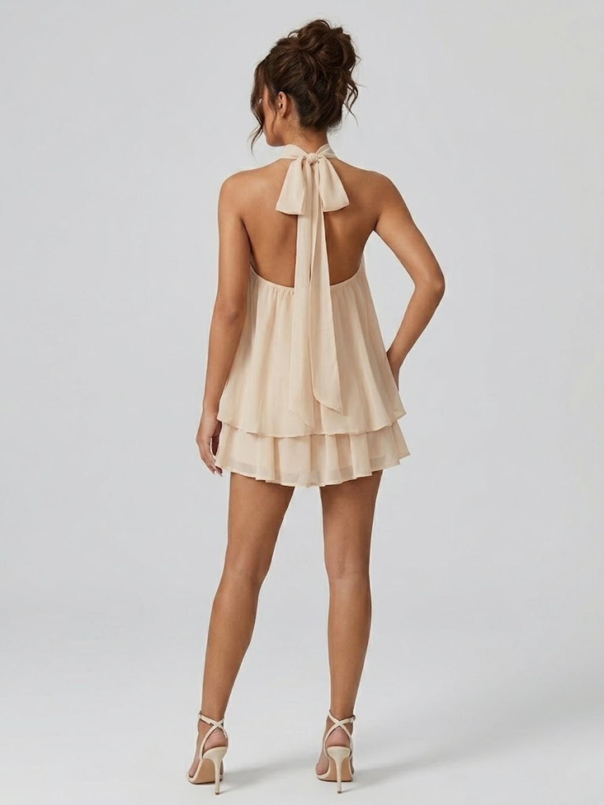 Robe Courte Femme Dos Nu Col Halter - Robe Volantée Hiver