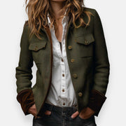 Veste en tweed pour femme avec bordure en velours – modèle élégant pour la mi-saison