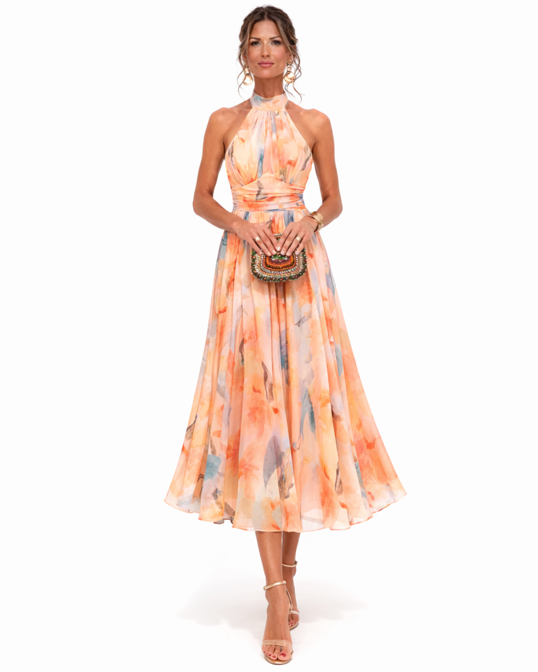 CLAIRE LYON | ROBE EN MOUSSELINE PÊCHE FLORAISON POUR FEMME