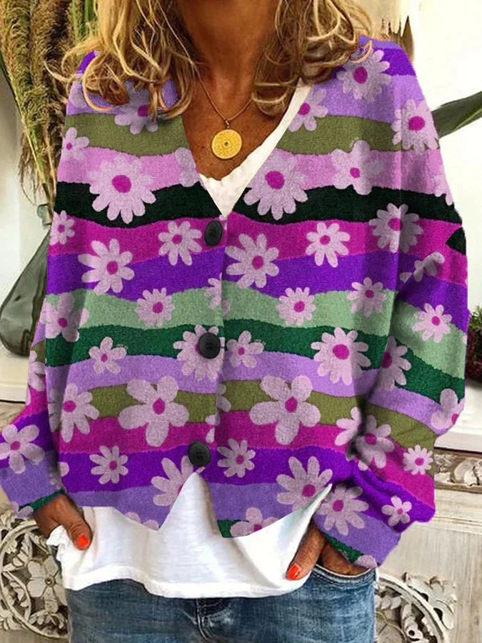 Aurore - Cardigan Vintage Coloré Boutons Femme