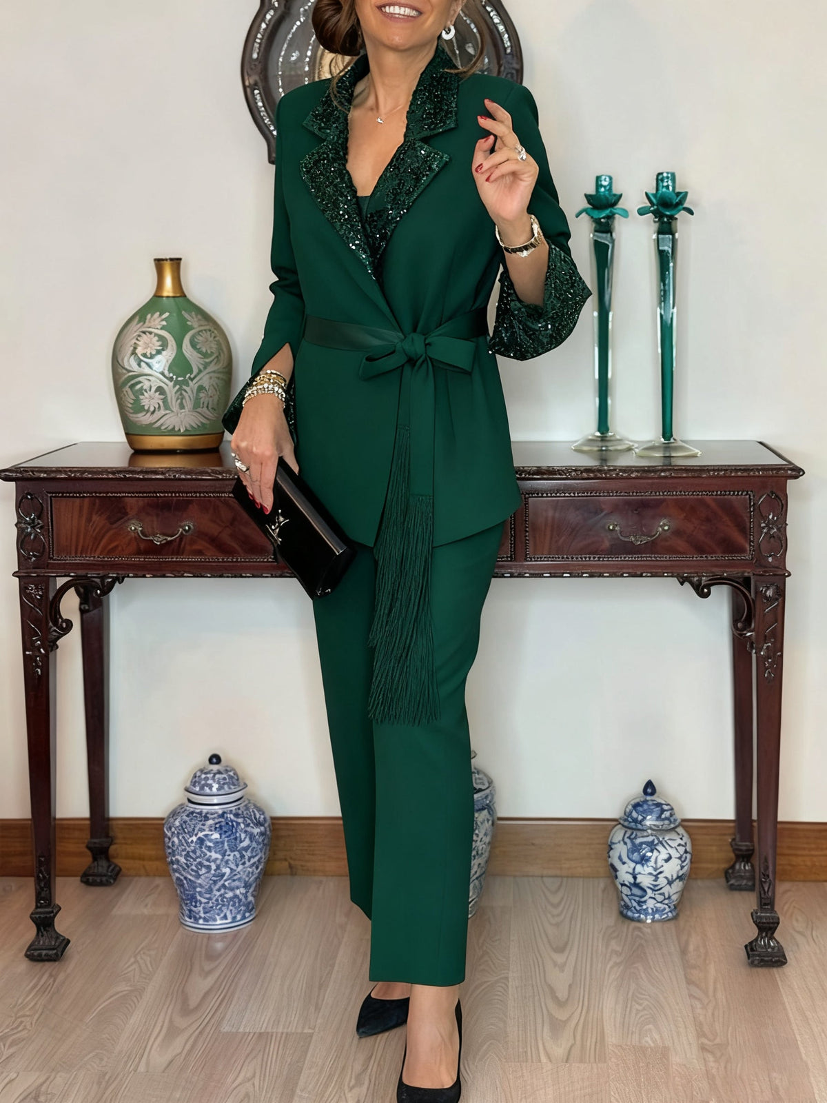 Dorinelle - Ensemble Chic Blazer et Pantalon à Sequins