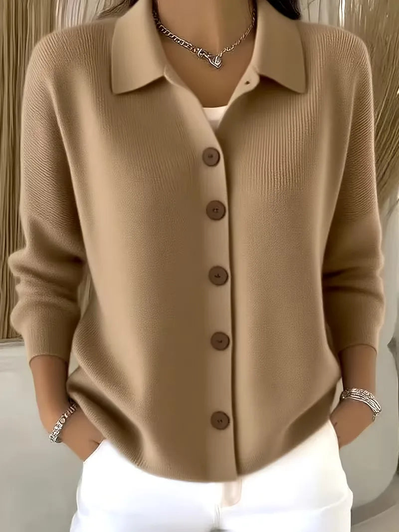 Camille - Cardigan Élégant Boutonné Col Chemise