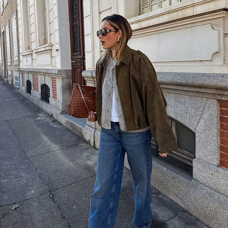 Veste femme oversize effet suédine coupe ample style moderne mi-saison