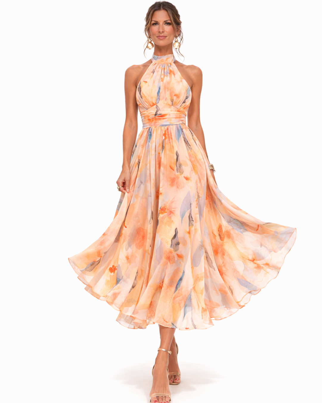 CLAIRE LYON | ROBE EN MOUSSELINE PÊCHE FLORAISON POUR FEMME