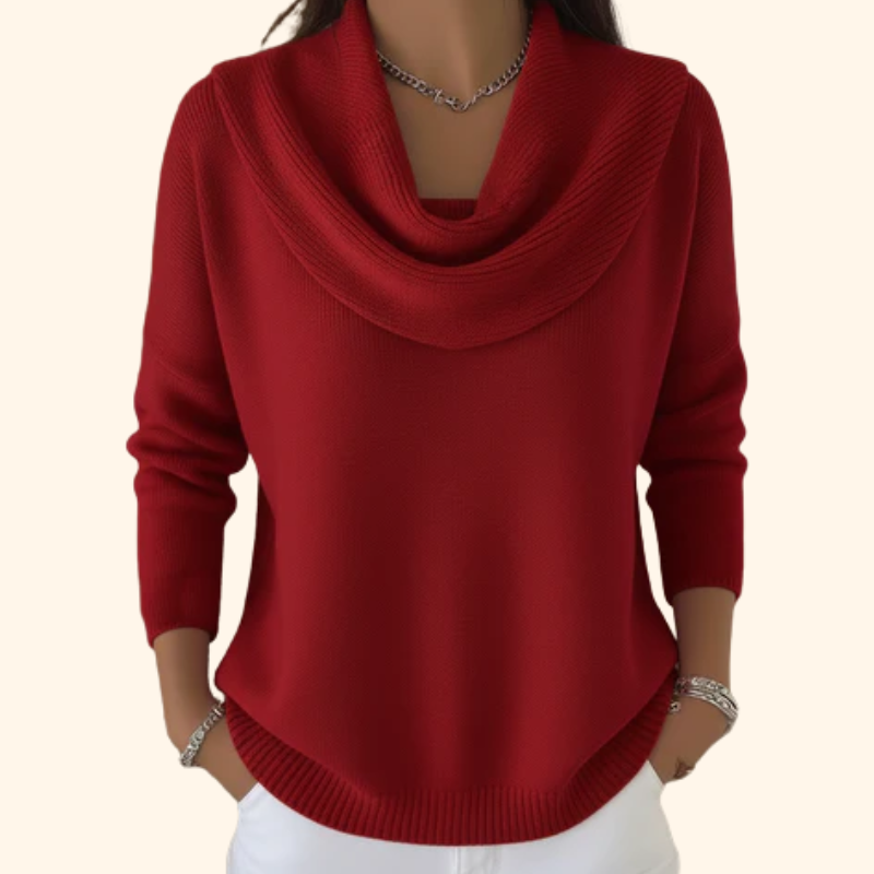 Pull à col drapé doux et chaud pour femme à l’élégance décontractée
