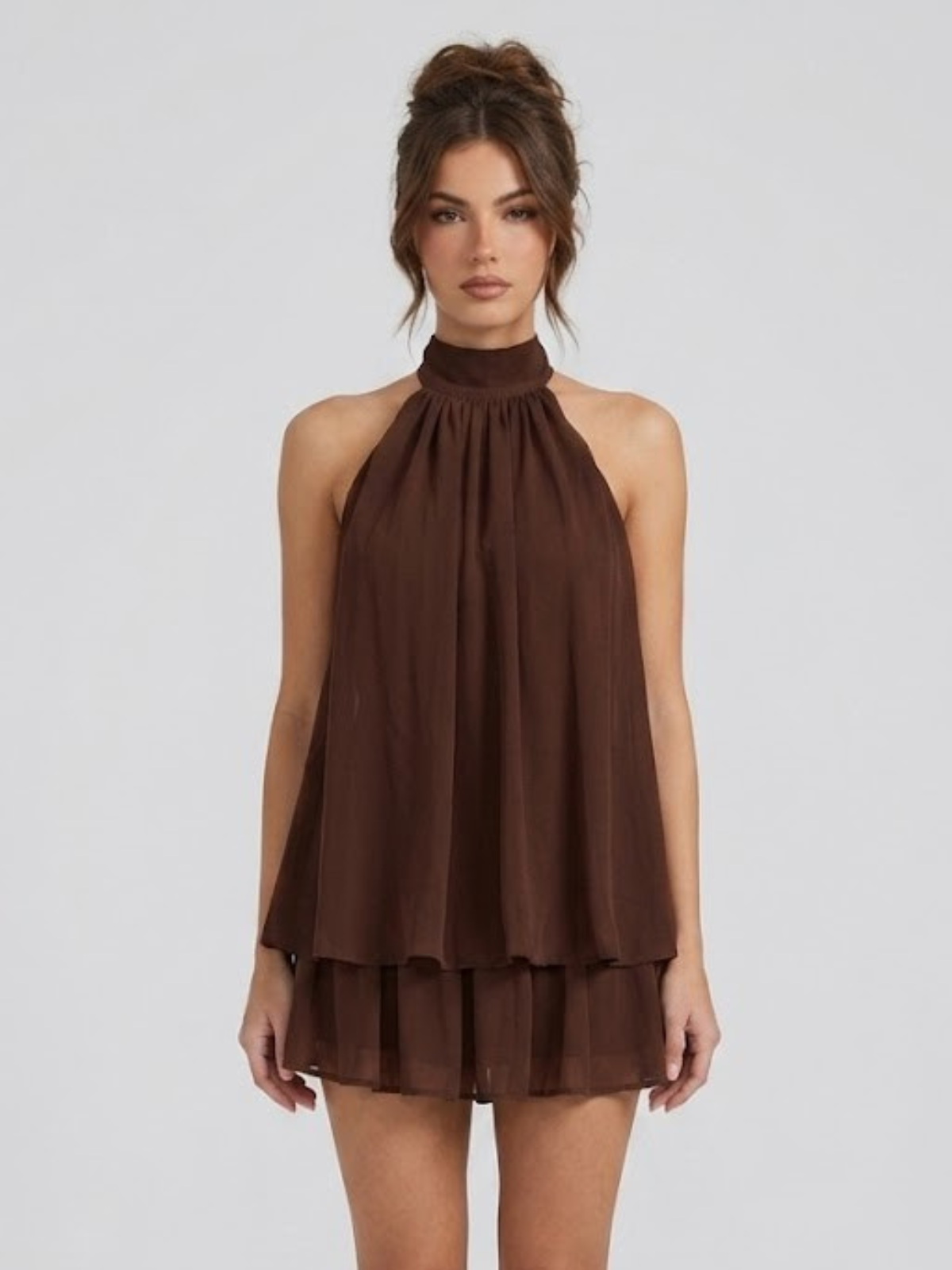 Robe Courte Femme Dos Nu Col Halter - Robe Volantée Hiver