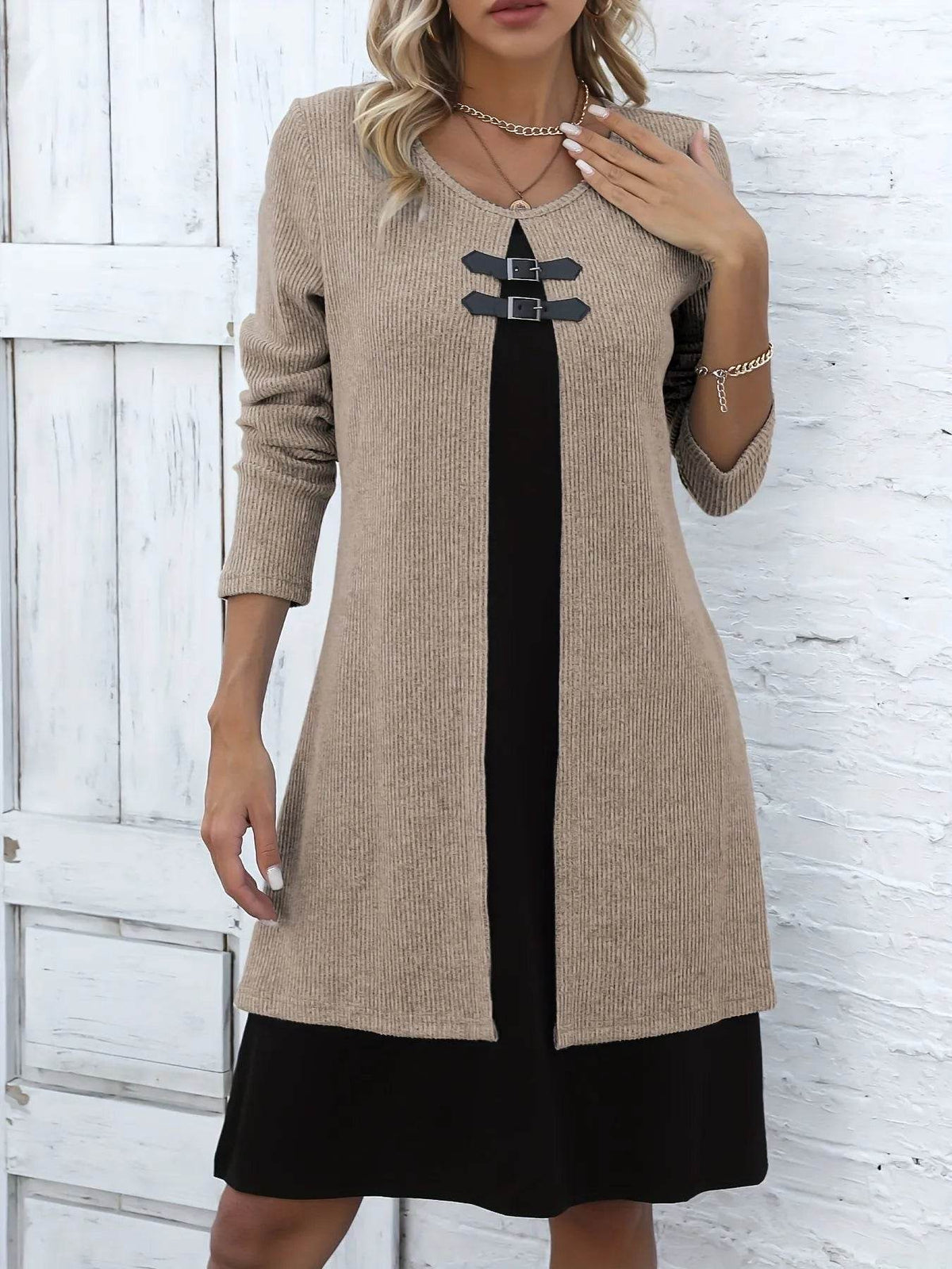Robe mi-longue femme coupe A en coton extensible – Élégance et confort