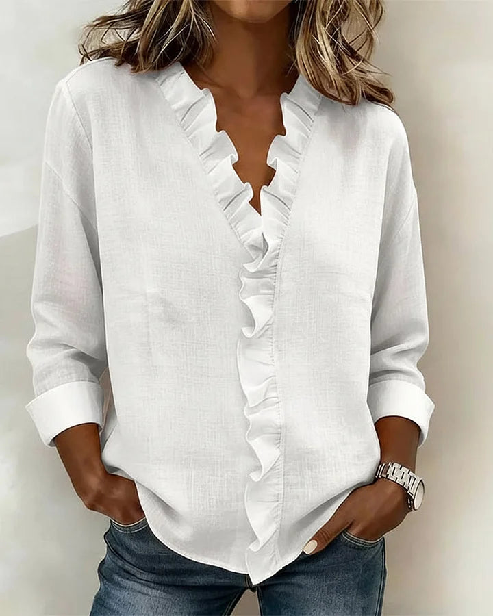 CLAIRE LYON | BLOUSE À COL VOLANTÉ EN V POUR FEMMES