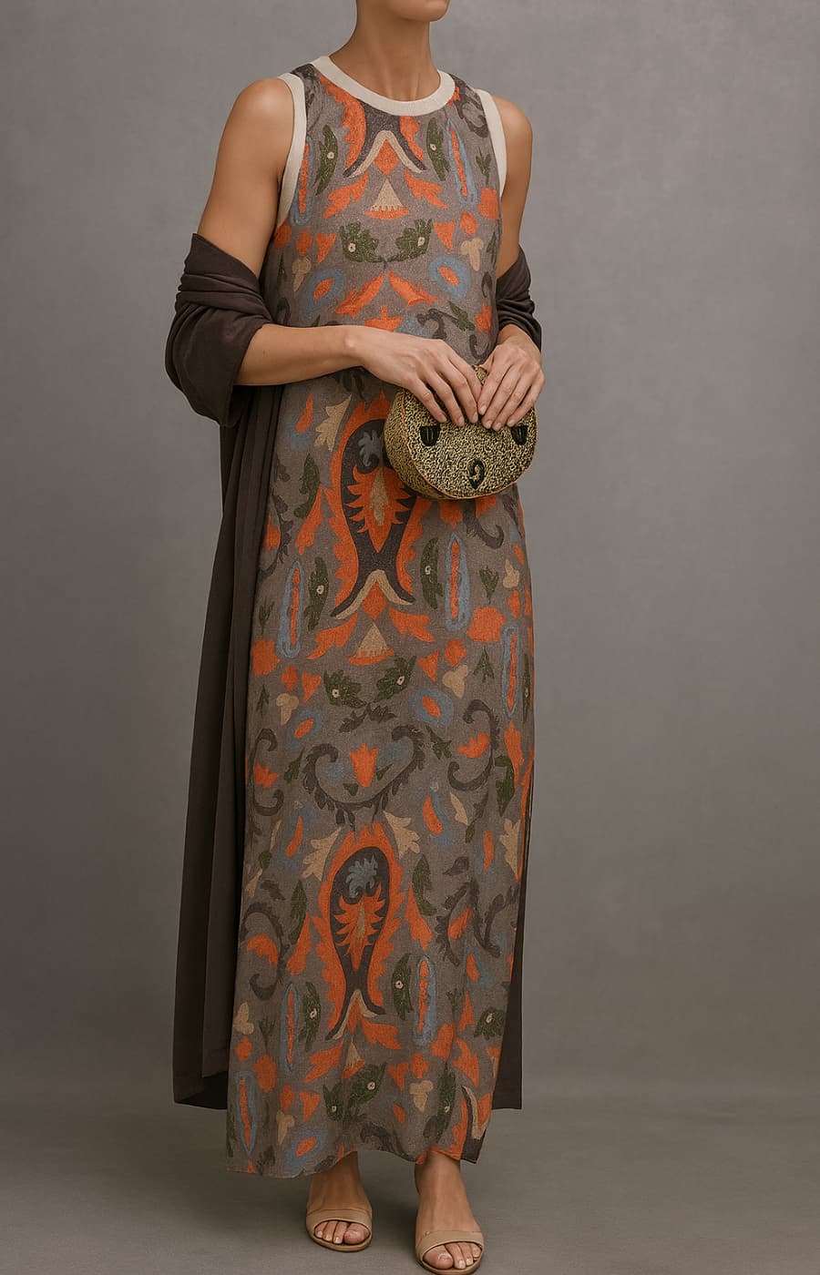 CLAIRE LYON | ROBE IMPRIMÉE AVEC GILET ASSORTI POUR FEMMES