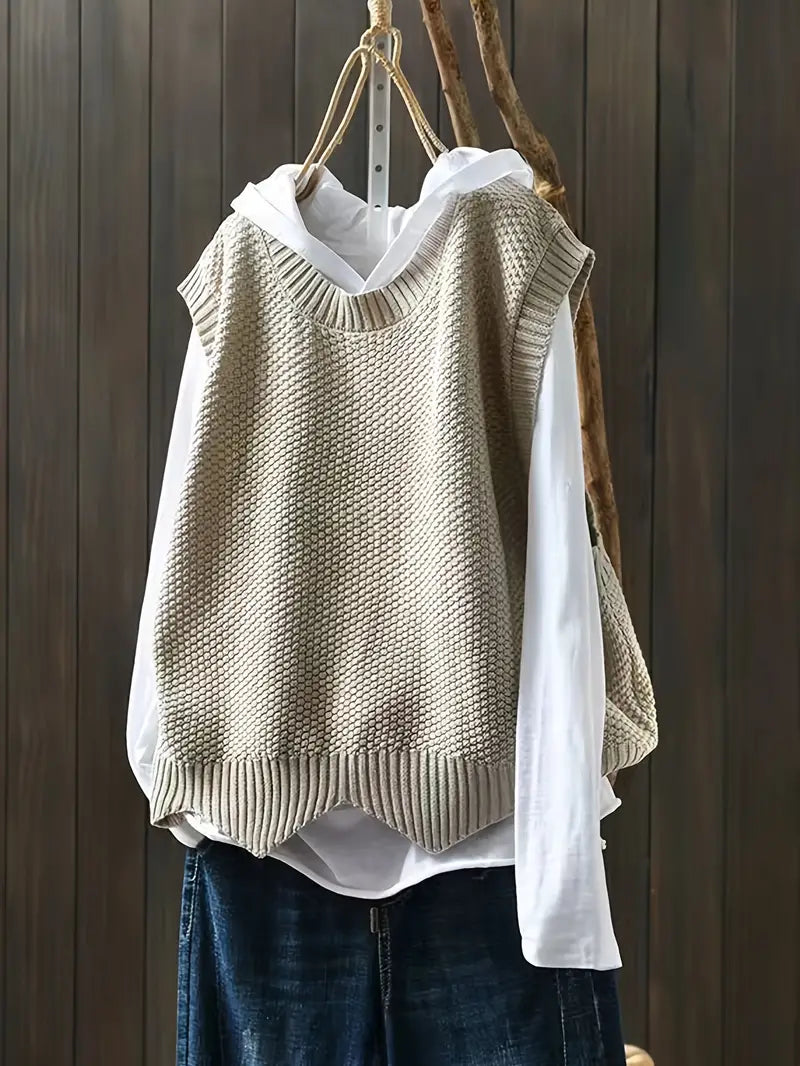Camille - Pull Sans Manches Col Rond Débardeur Chic Femme