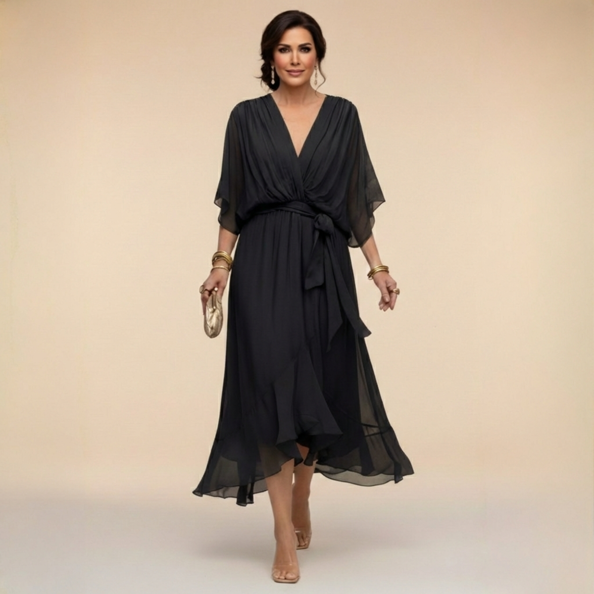 CLAIRE LYON | ROBE EN MOUSSELINE À COL V POUR FEMME