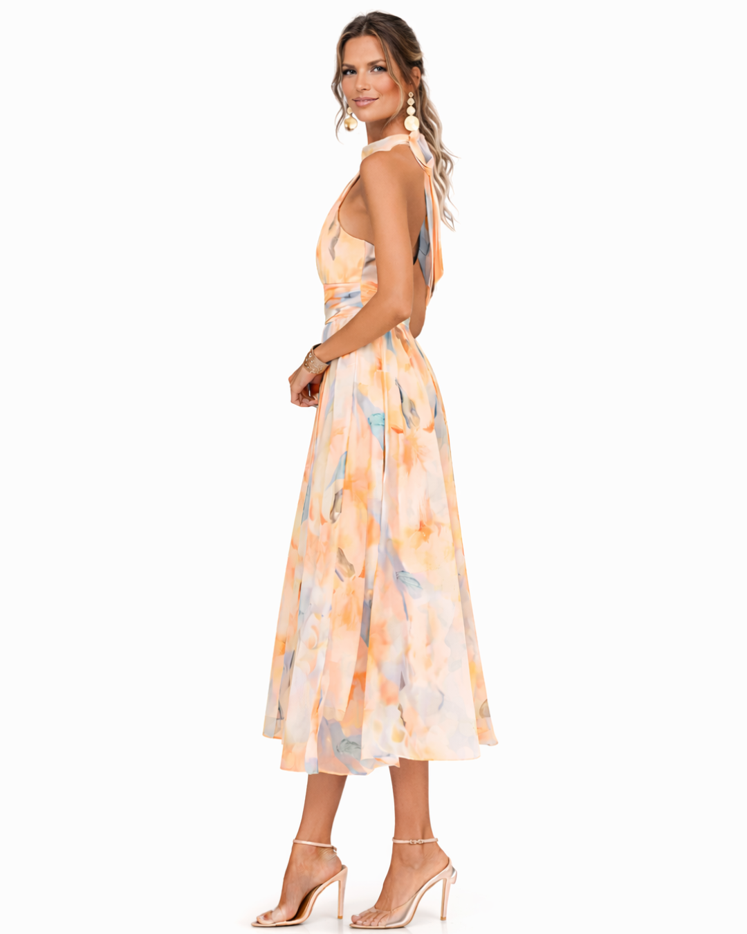 CLAIRE LYON | ROBE EN MOUSSELINE PÊCHE FLORAISON POUR FEMME