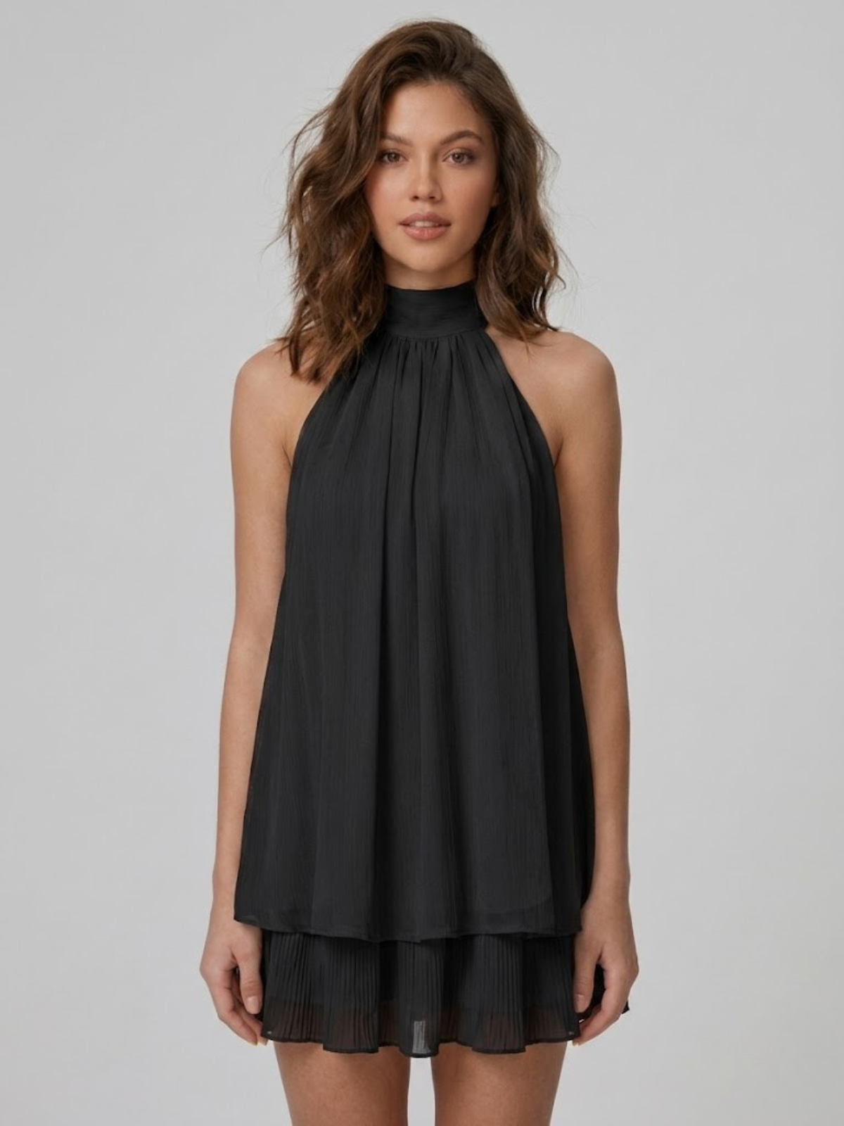 Robe Courte Femme Dos Nu Col Halter - Robe Volantée Hiver