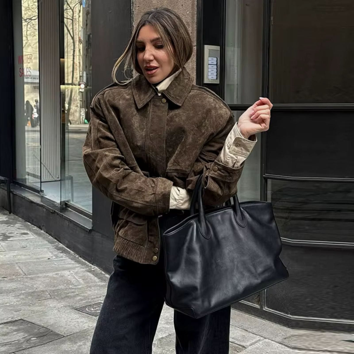 Veste femme oversize effet suédine coupe ample style moderne mi-saison