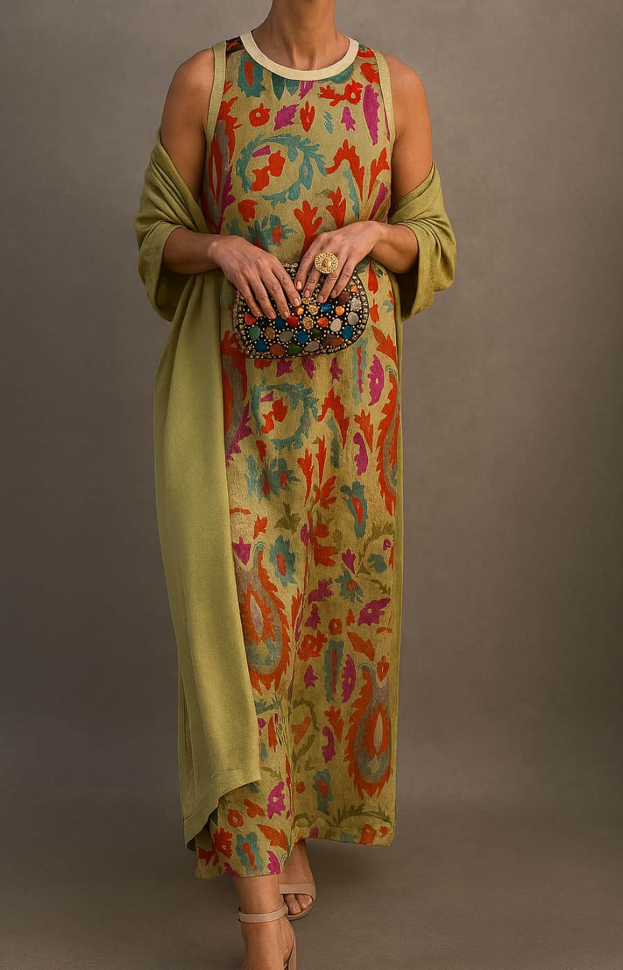 CLAIRE LYON | ROBE IMPRIMÉE AVEC GILET ASSORTI POUR FEMMES