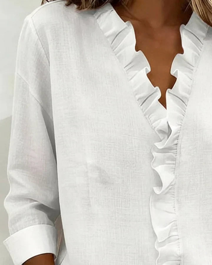 CLAIRE LYON | BLOUSE À COL VOLANTÉ EN V POUR FEMMES