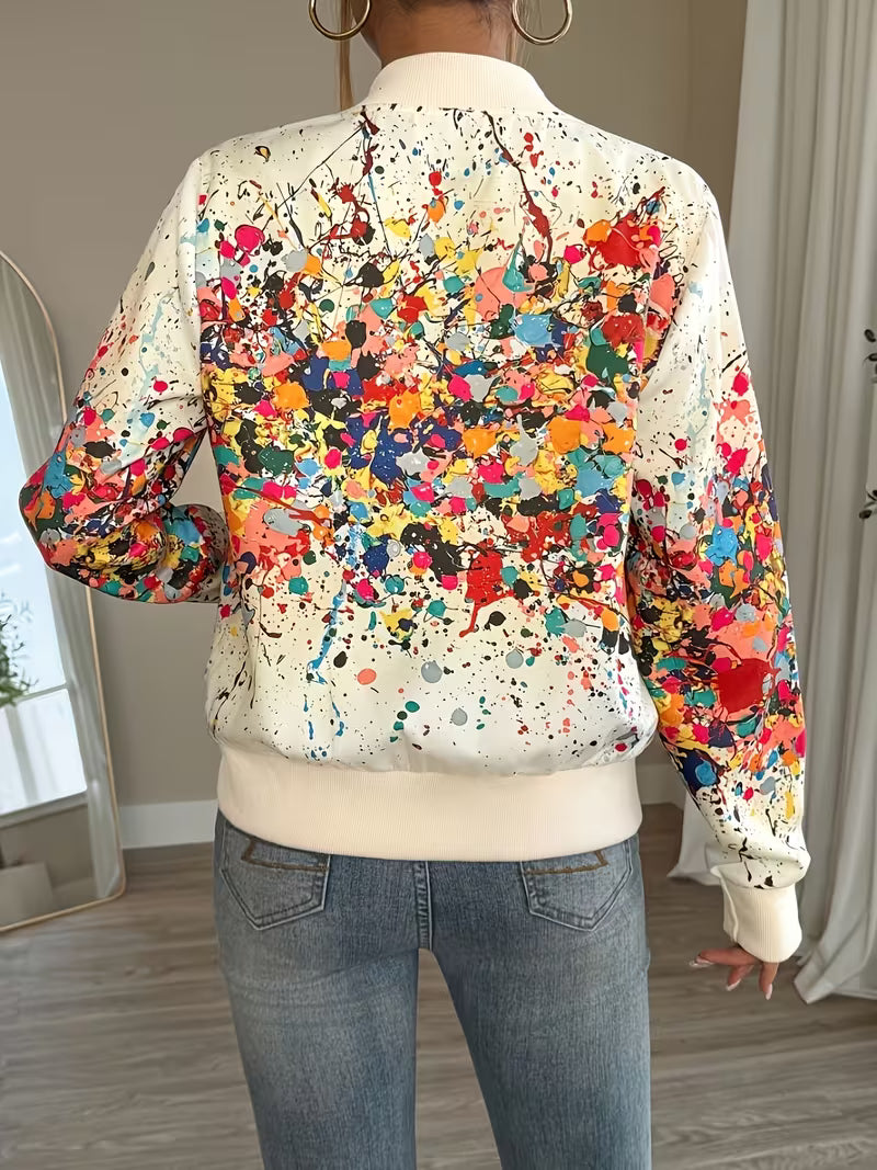 Veste bomber femme imprimée à fermeture zippée