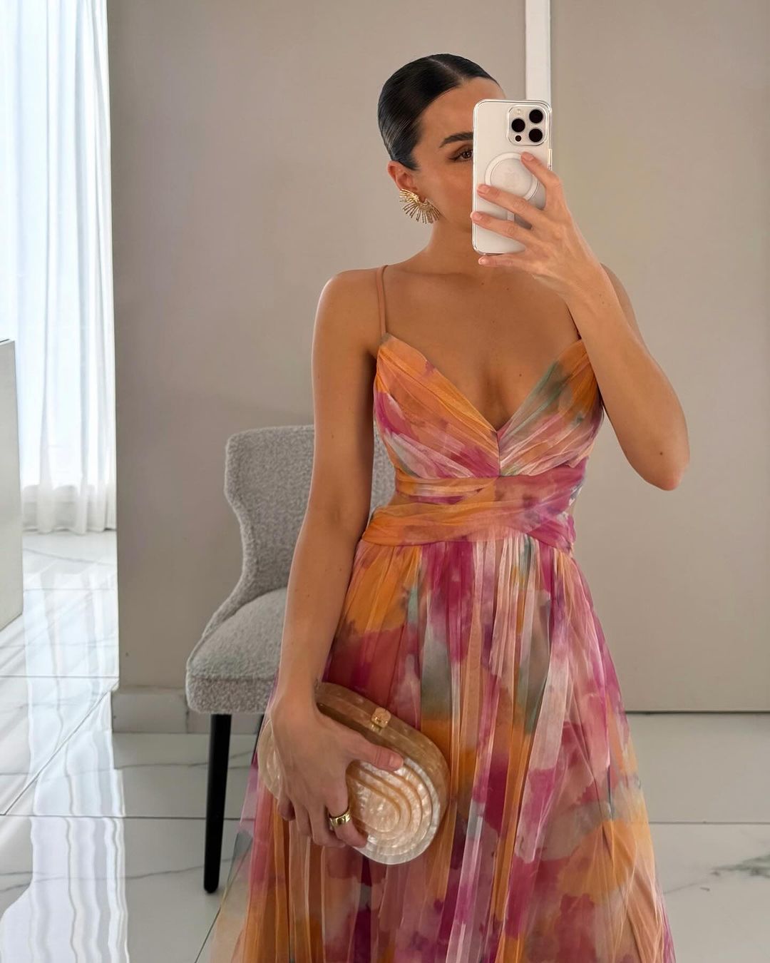 Robe femme maxi fluide imprimé floral bretelles fines col V - élégante hiver