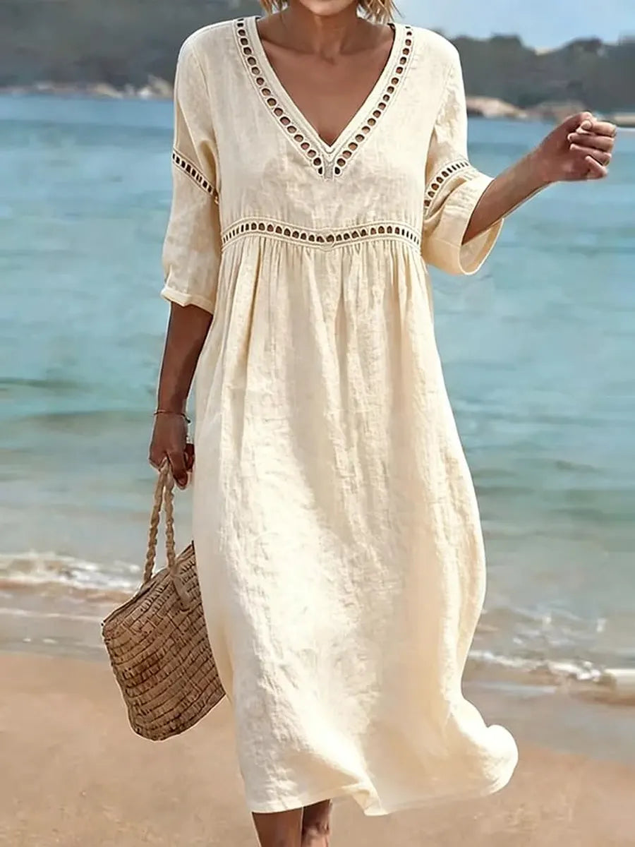 CLAIRE LYON | CHIC ROBE MIDI À COL EN V POUR FEMMES