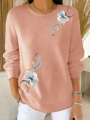 Pull femme en maille à imprimé floral col rond