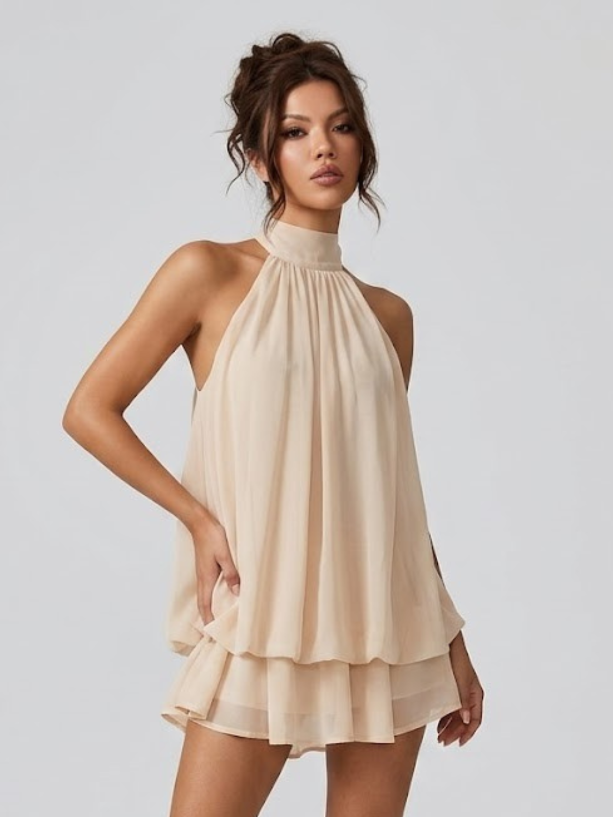 Robe Courte Femme Dos Nu Col Halter - Robe Volantée Hiver