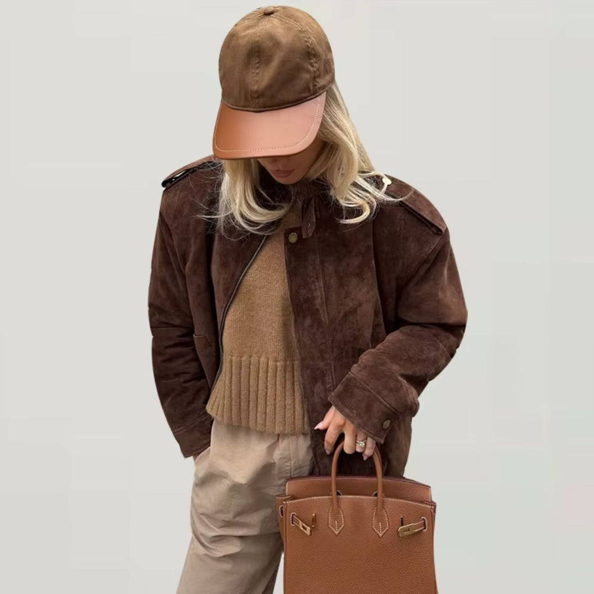 Veste femme oversize effet suédé coupe ample pour style urbain quotidien