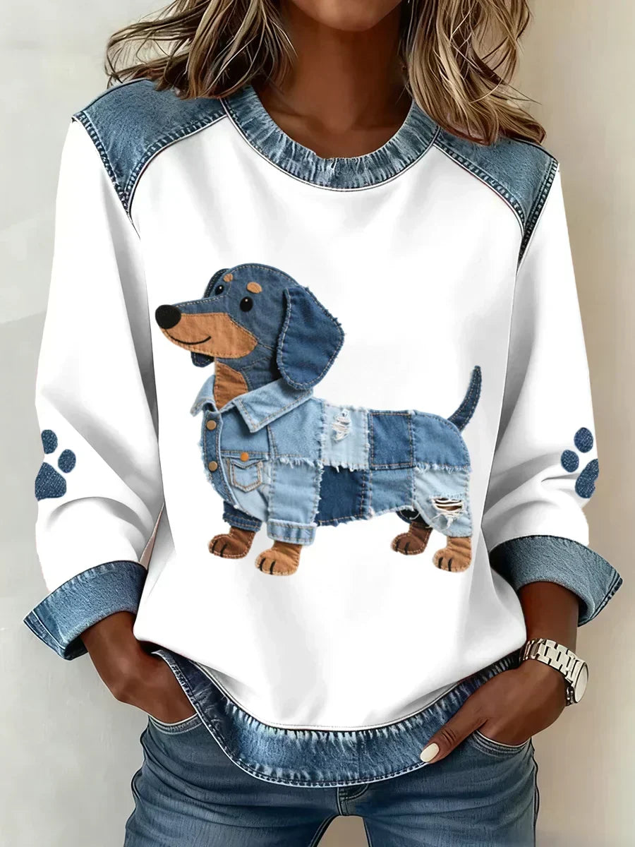 Lilah – Sweat-shirt avec imprimés de teckel et patchwork