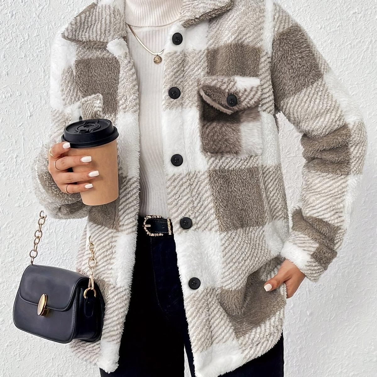 Veste d’hiver en peluche à carreaux – Chaude et confortable