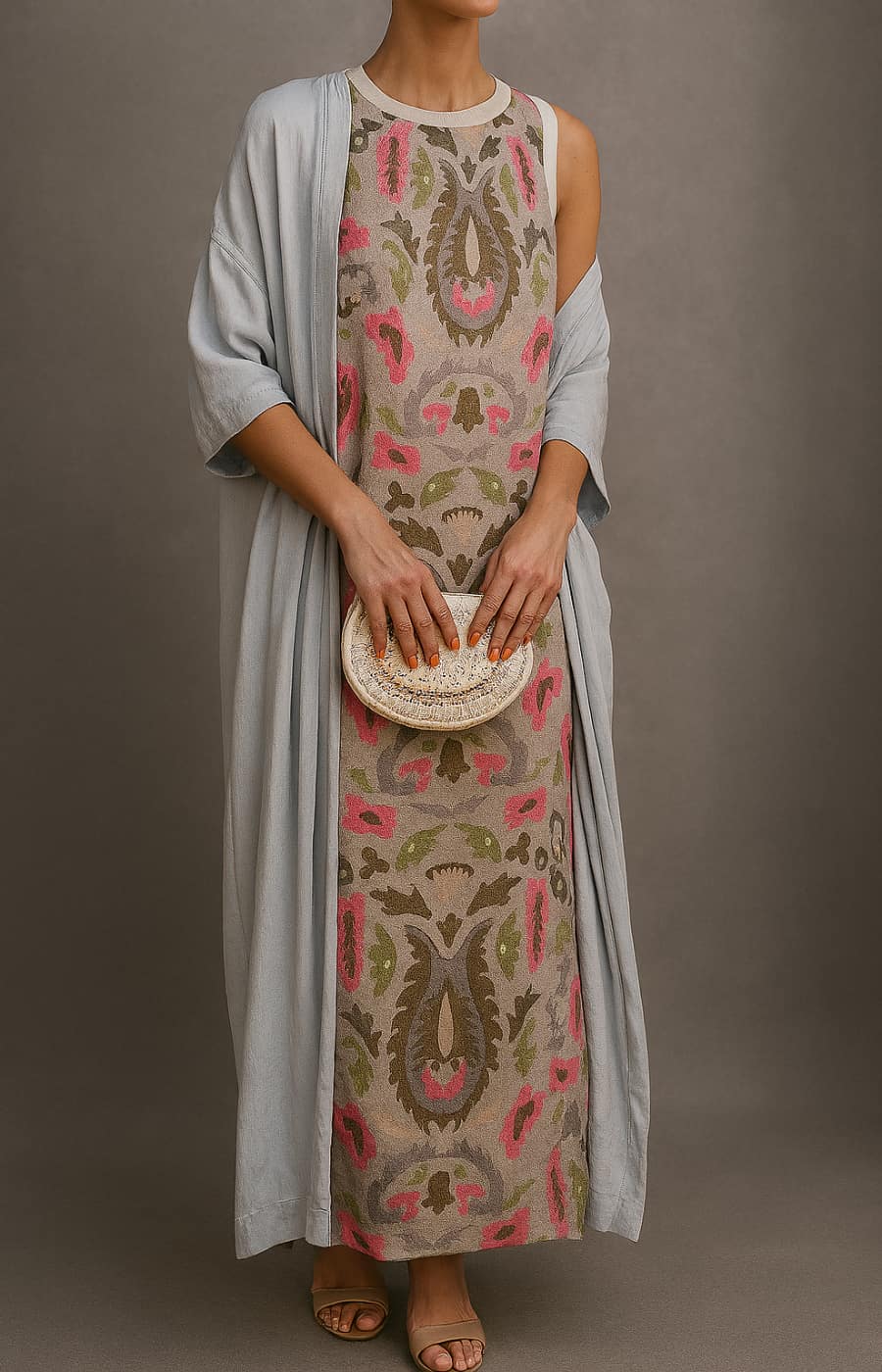 CLAIRE LYON | ROBE IMPRIMÉE AVEC GILET ASSORTI POUR FEMMES