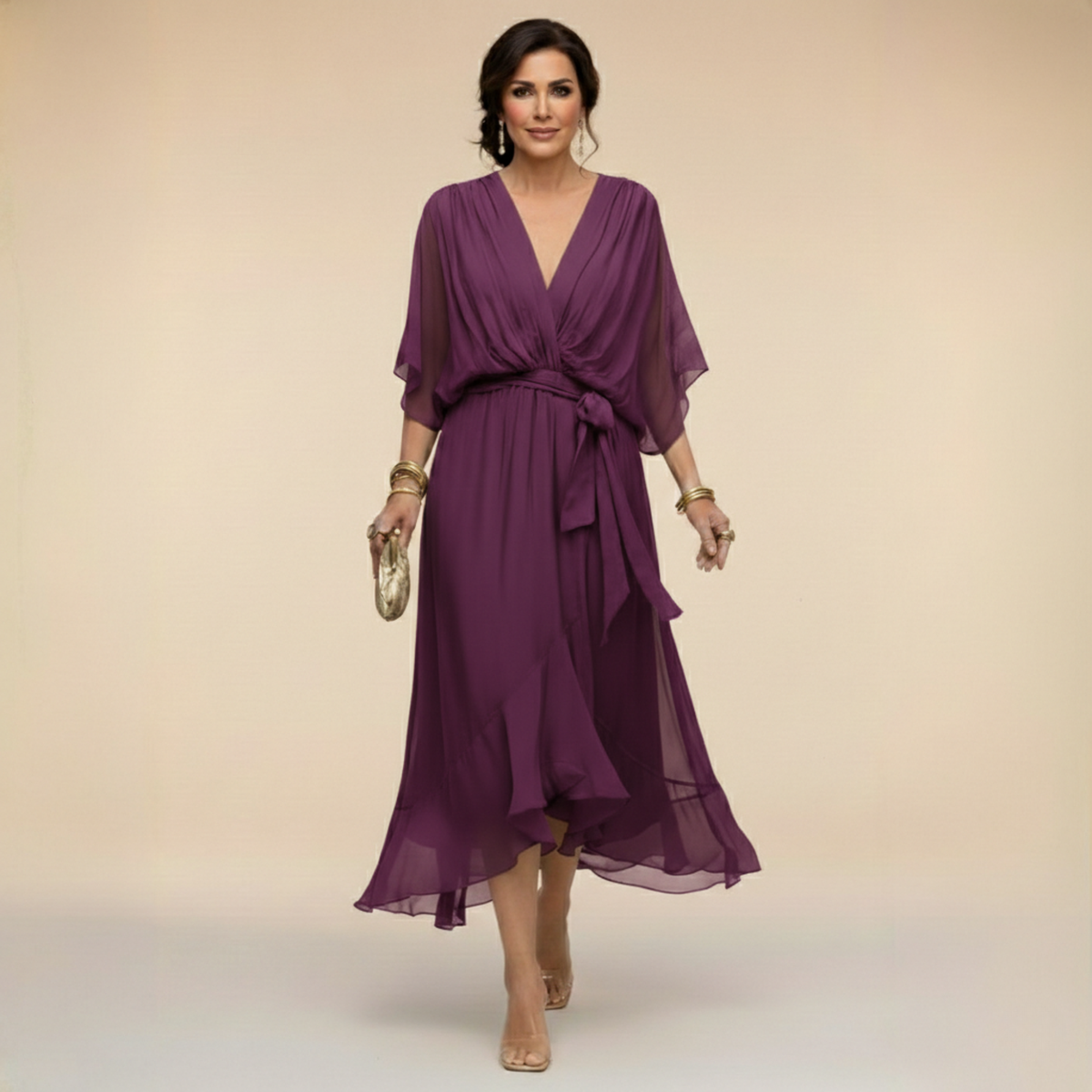 CLAIRE LYON | ROBE EN MOUSSELINE À COL V POUR FEMME