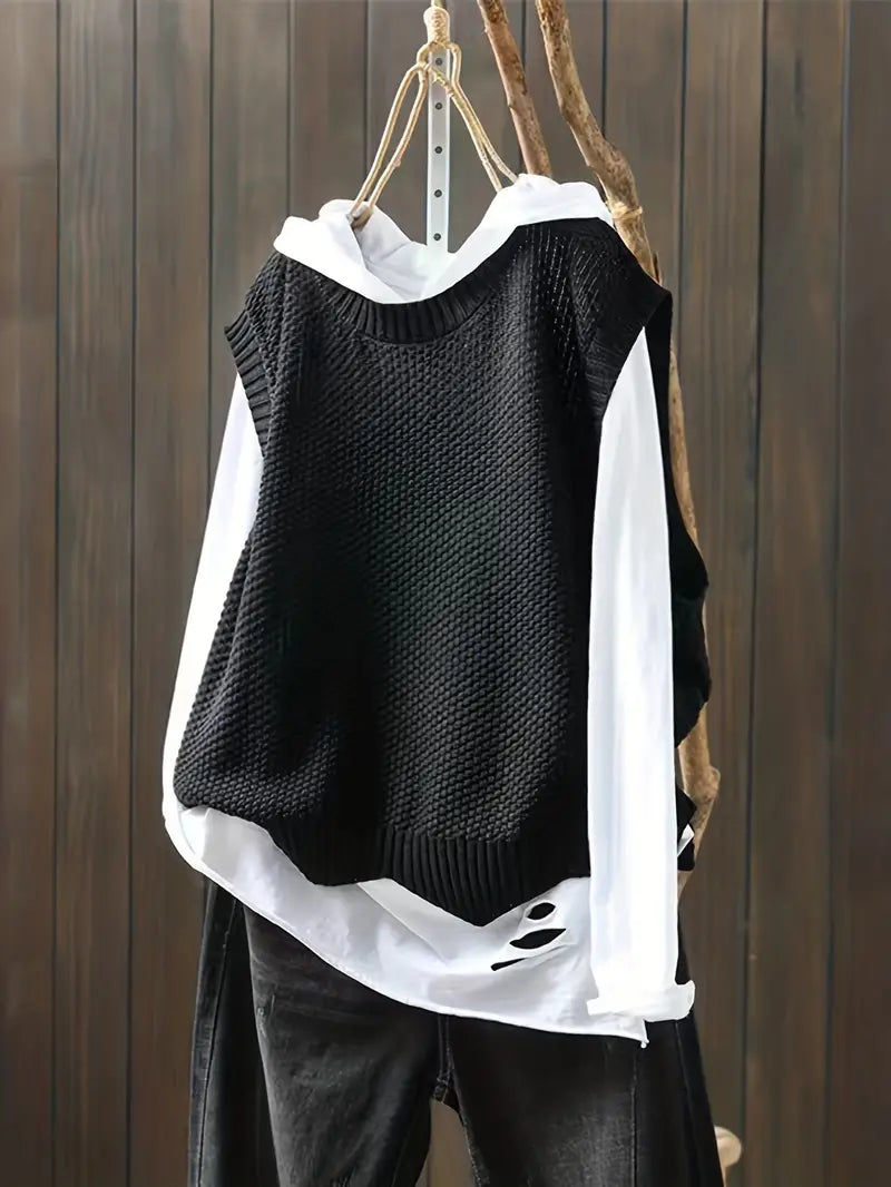 Camille - Pull Sans Manches Col Rond Débardeur Chic Femme