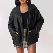 Veste Femme Oversize en Similicuir au Style Biker Moderne