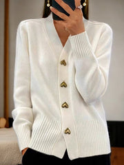Cardigan épais femme à col V – style vintage préppy, chaud et élégant pour l’automne et l’hiver