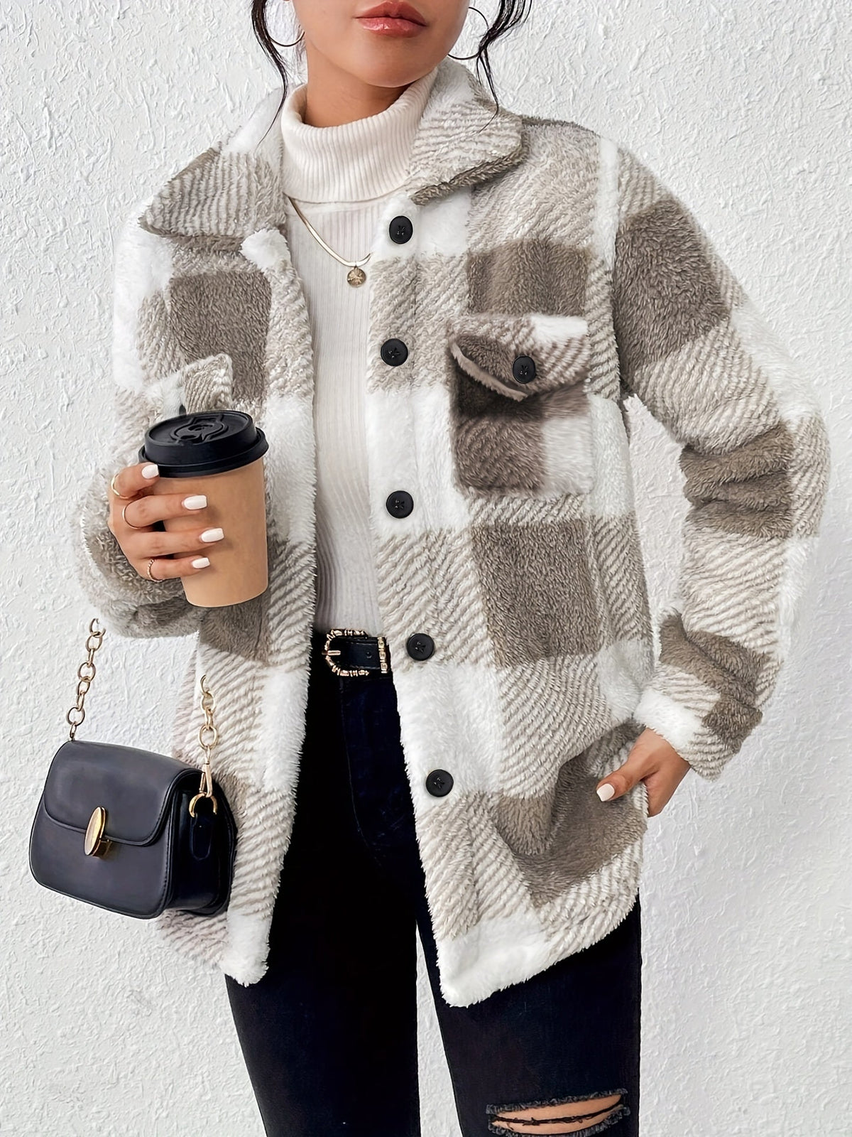 Veste d’hiver en peluche à carreaux – Chaude et confortable