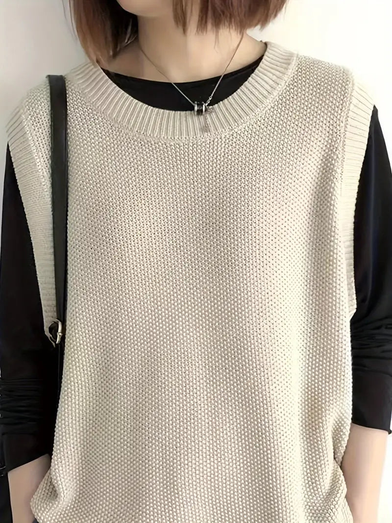 Camille - Pull Sans Manches Col Rond Débardeur Chic Femme