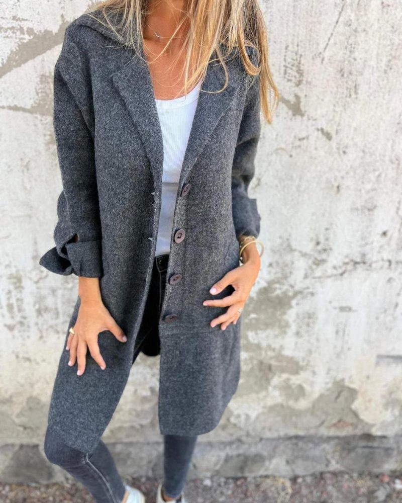 MAILA - Manteau long décontracté avec revers