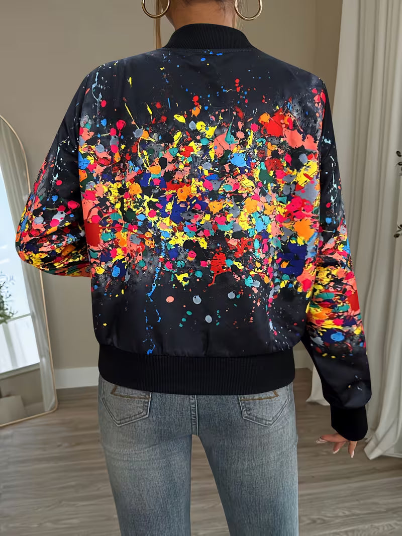 Veste bomber femme imprimée à fermeture zippée