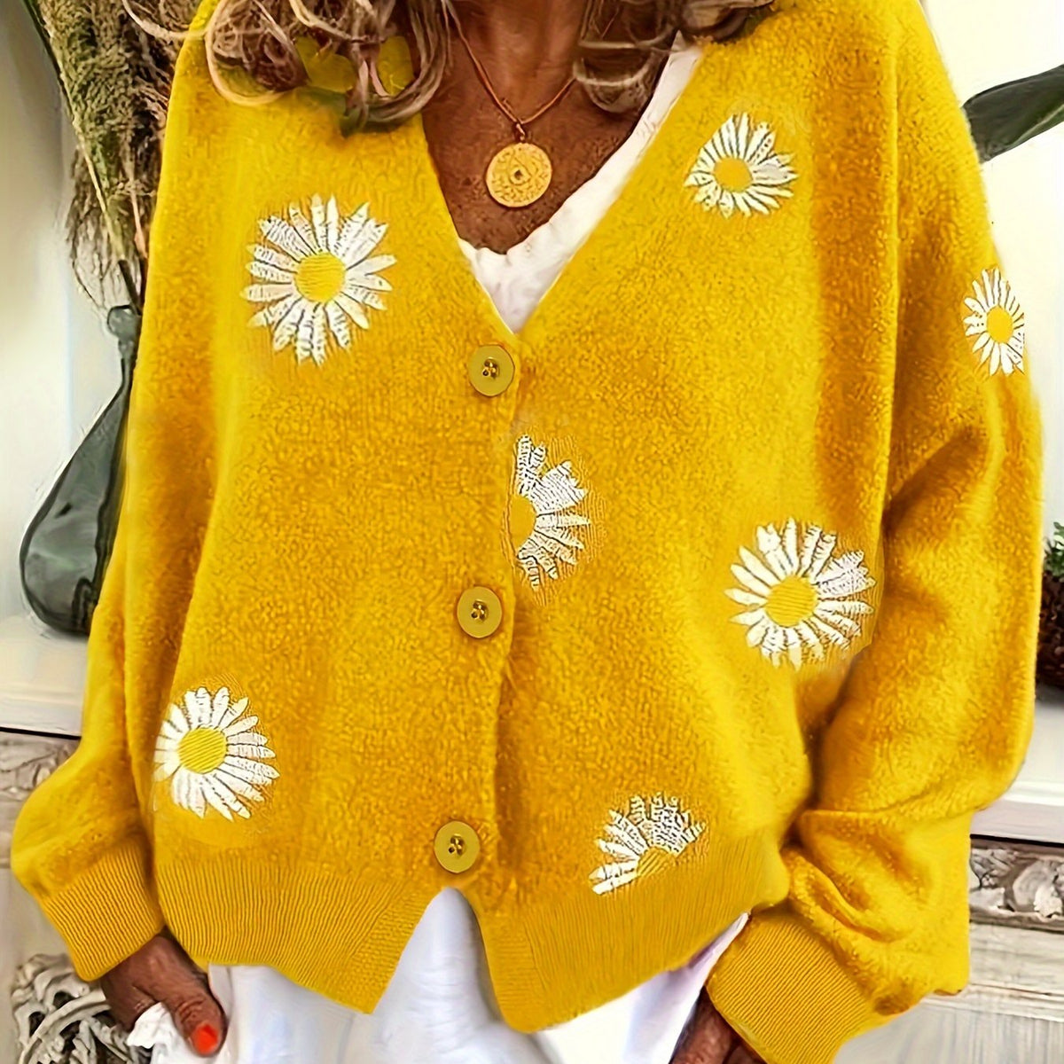 Nathalie - Cardigan Féminin Boutonné Fleuri