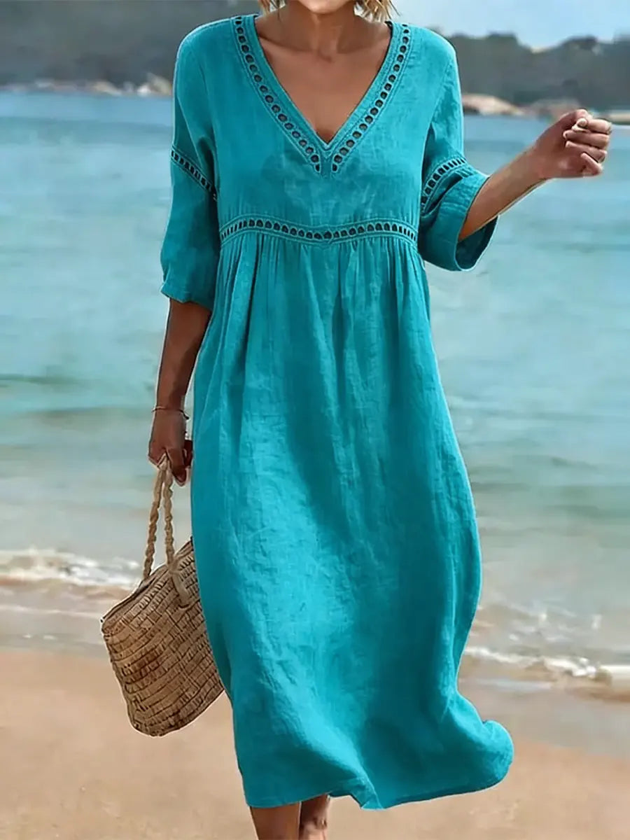 CLAIRE LYON | CHIC ROBE MIDI À COL EN V POUR FEMMES