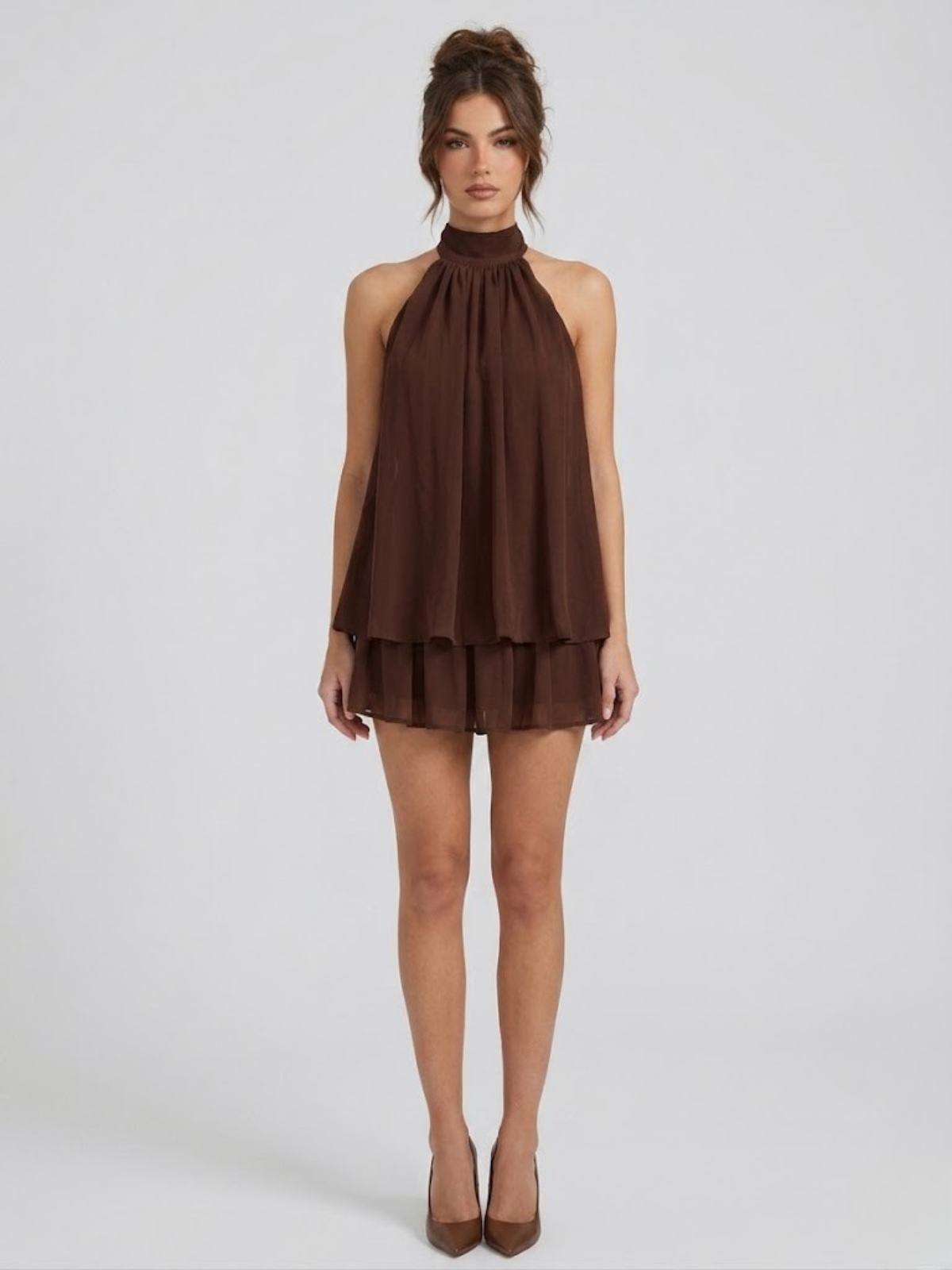 Robe Courte Femme Dos Nu Col Halter - Robe Volantée Hiver