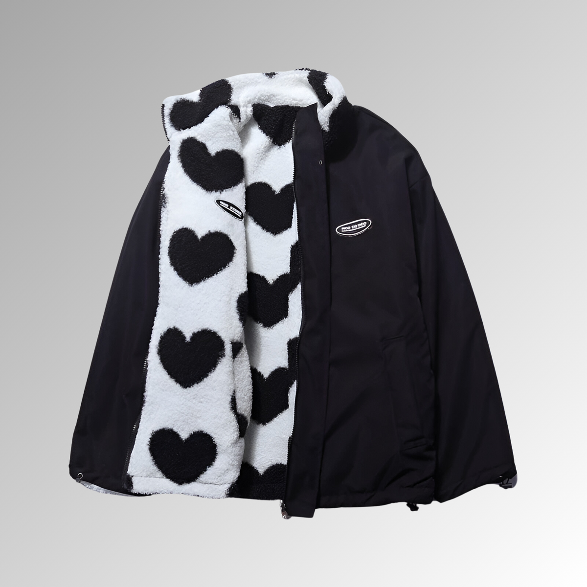 Manteau d’hiver femme en peluche double face – Motifs cœur, chaud