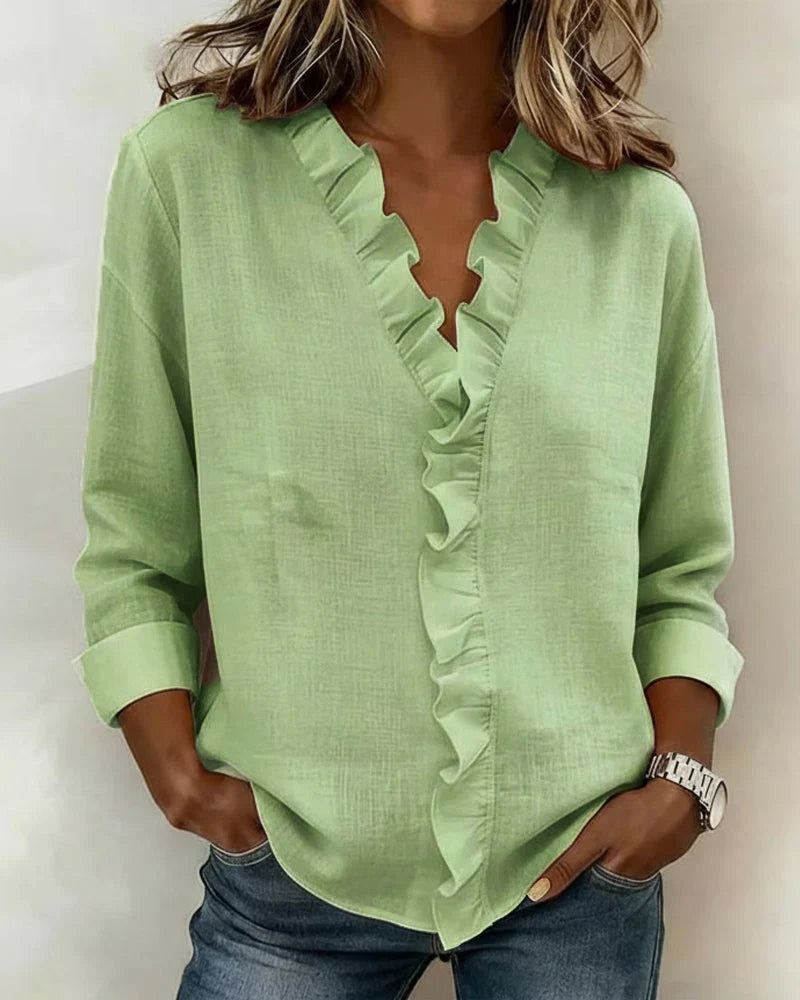 CLAIRE LYON | BLOUSE À COL VOLANTÉ EN V POUR FEMMES