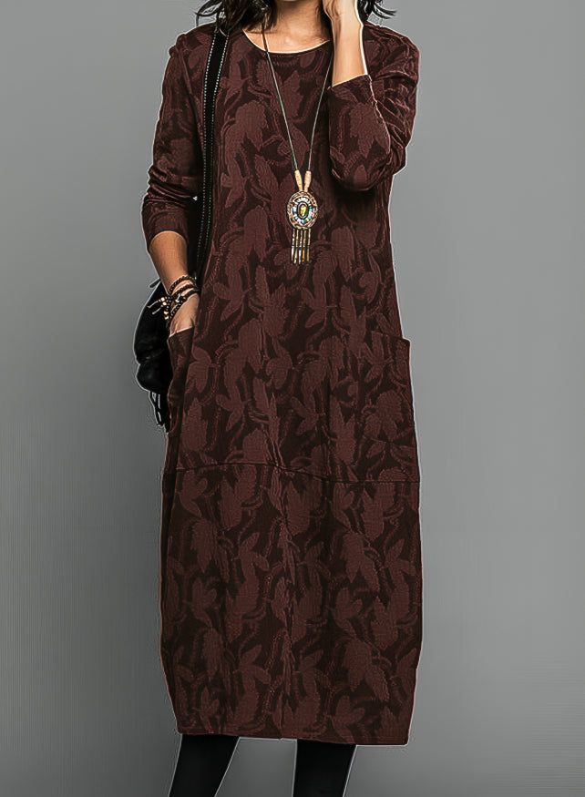 Robe femme élégante à col rond avec poches – Automne