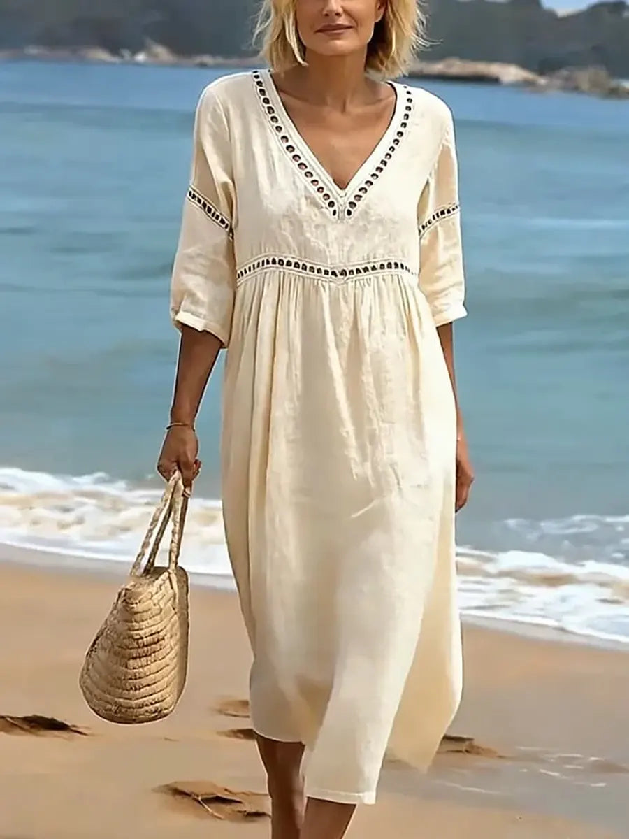 CLAIRE LYON | CHIC ROBE MIDI À COL EN V POUR FEMMES