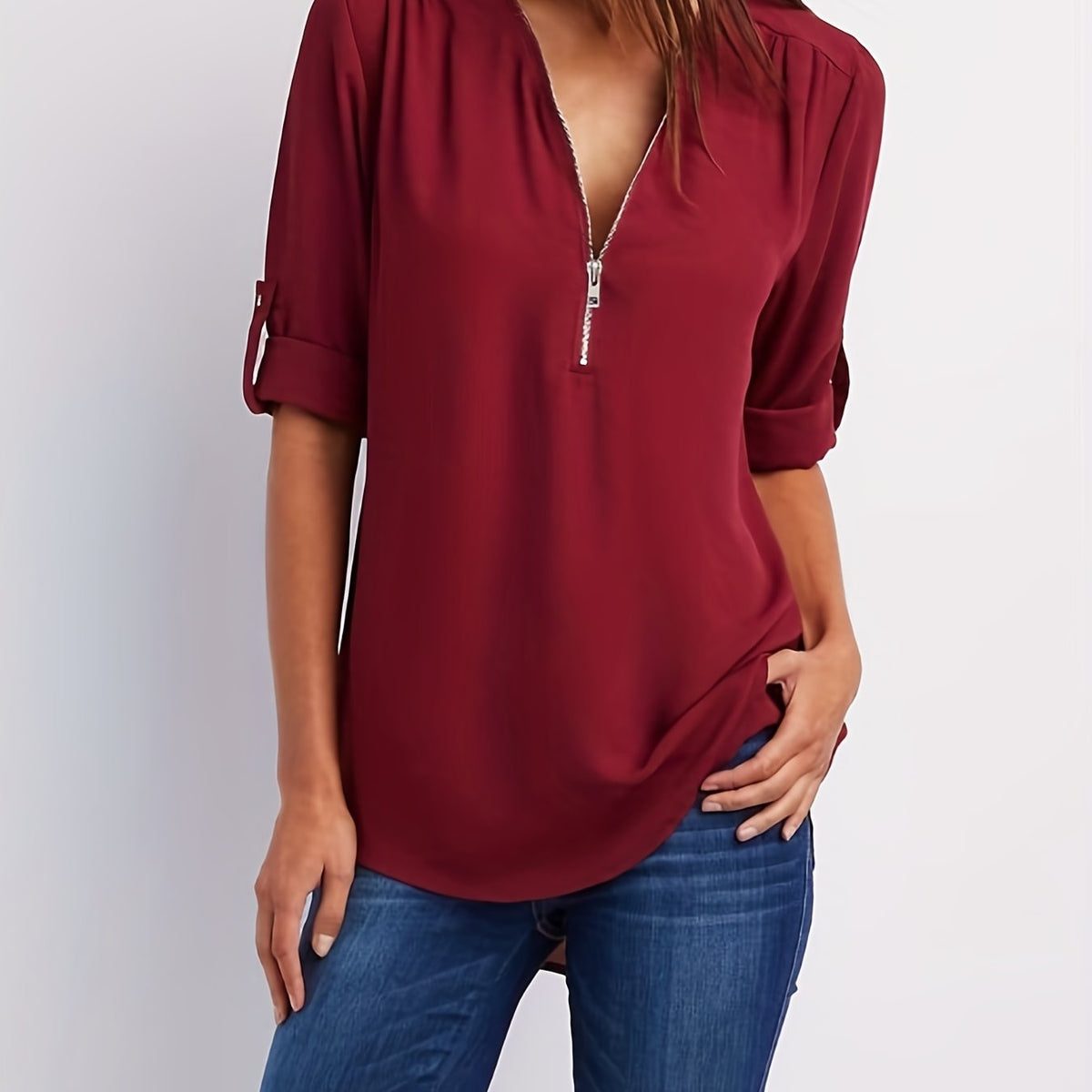 CLAIRE LYON | BLOUSE À COL EN V ZIP POUR FEMMES