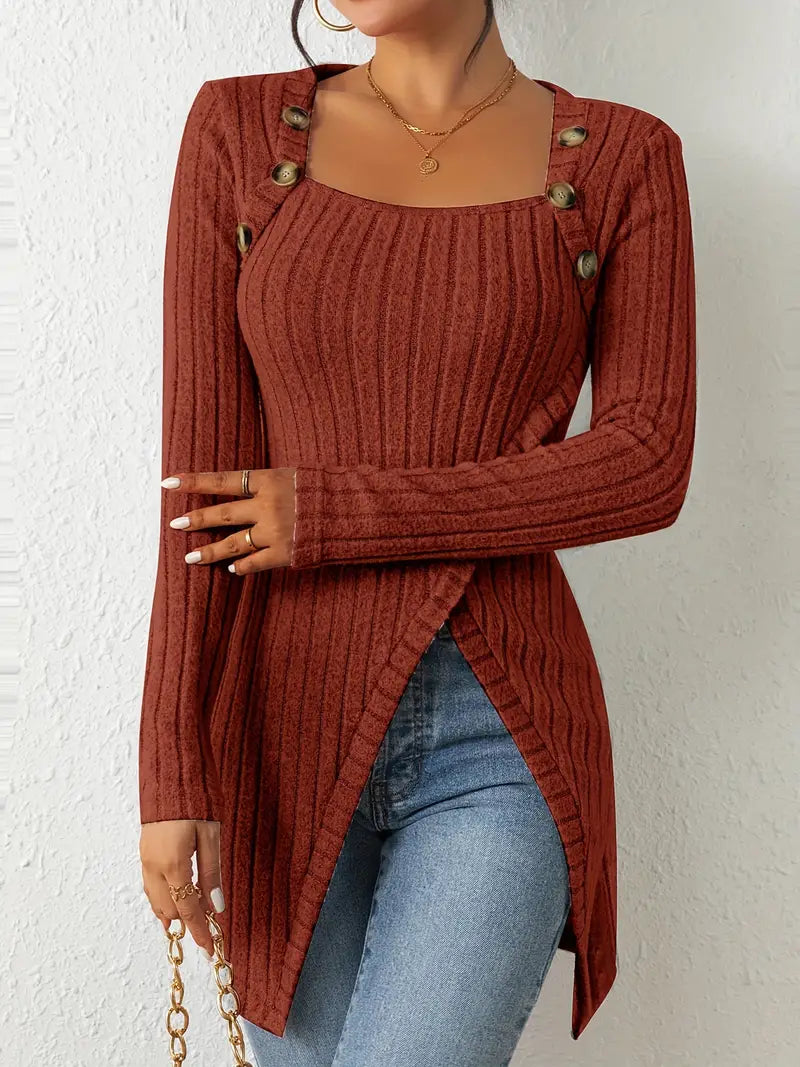 Julia - Haut Asymétrique à Côtes à la Mode