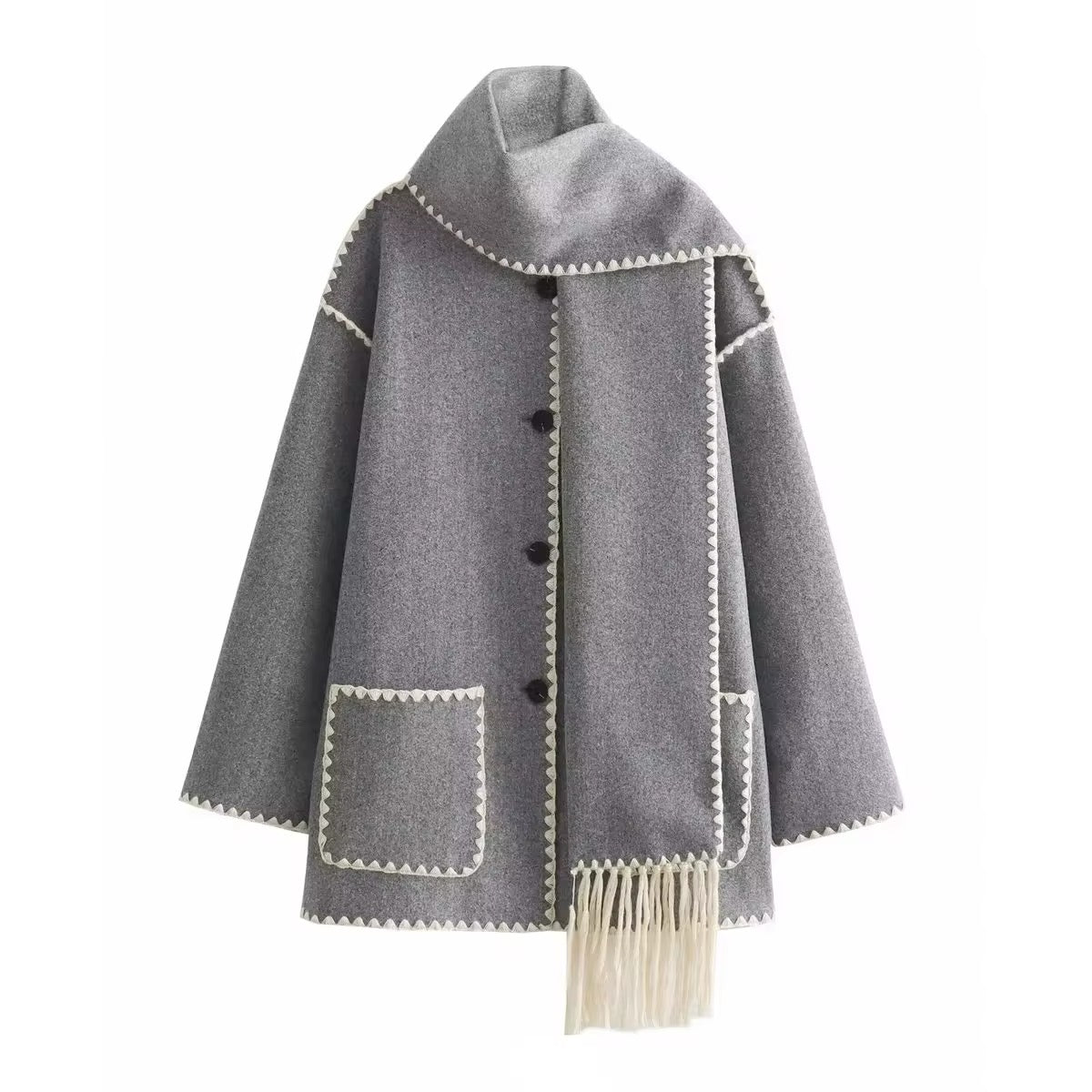 Manteau en maille tweed femme - Col rond, coupe ample