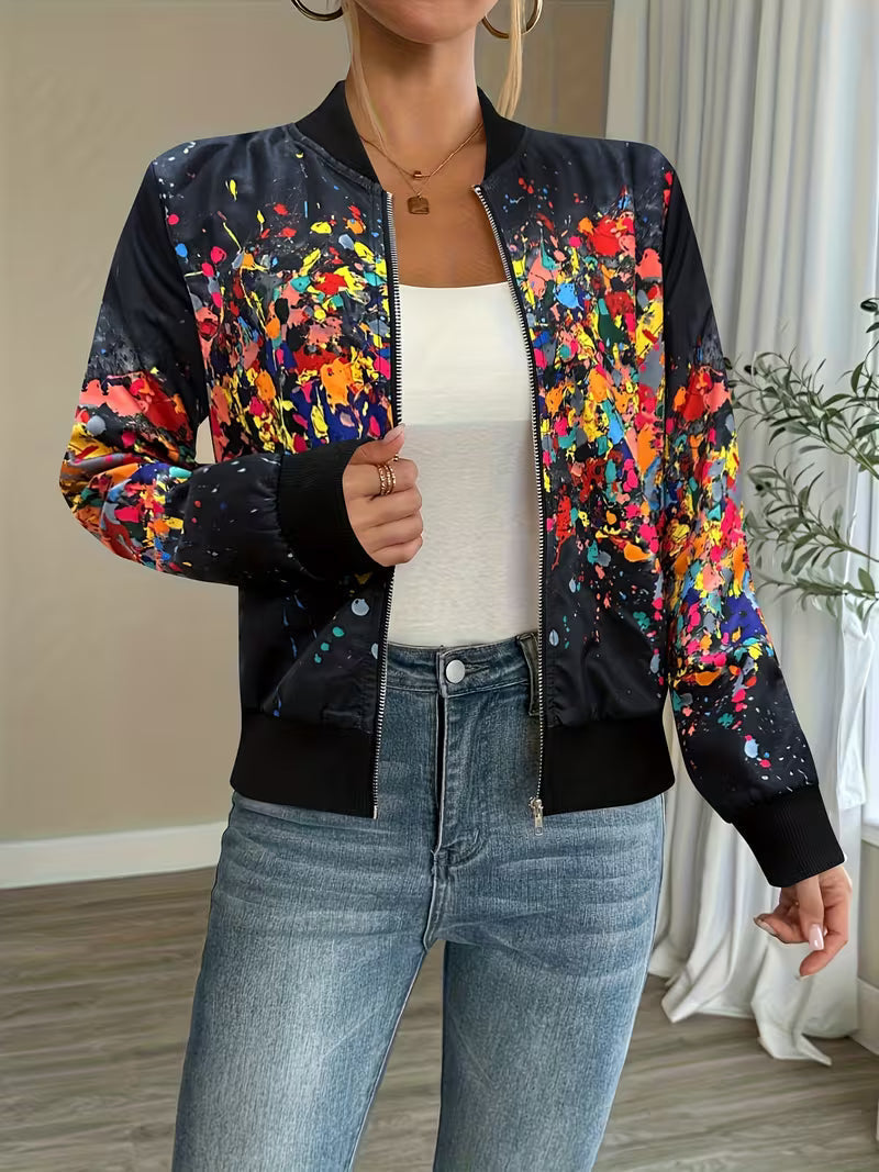 Veste bomber femme imprimée à fermeture zippée